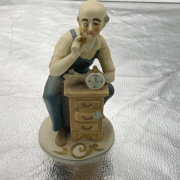 Vintage Porcelain Figurine Of Clockmaker‎ Crafting A Timepiece pocket watch 7.5” - Picture 1 of 11